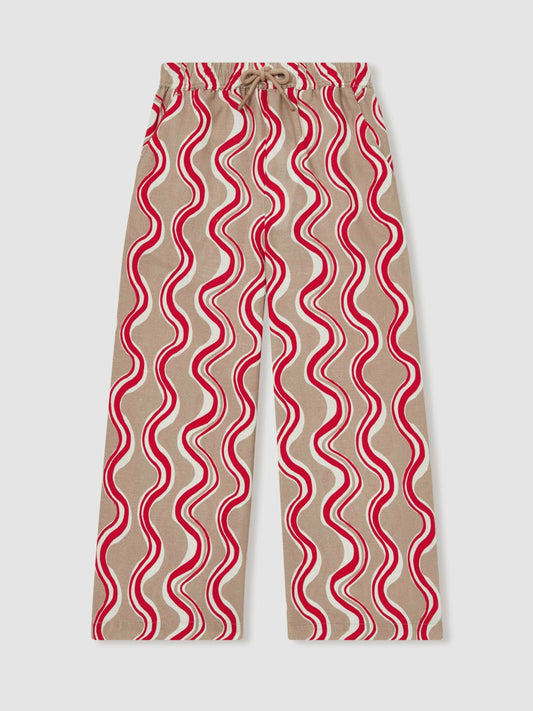 Cotton Linen Printed Trousers in Red | Reiss Children & Baby Premium