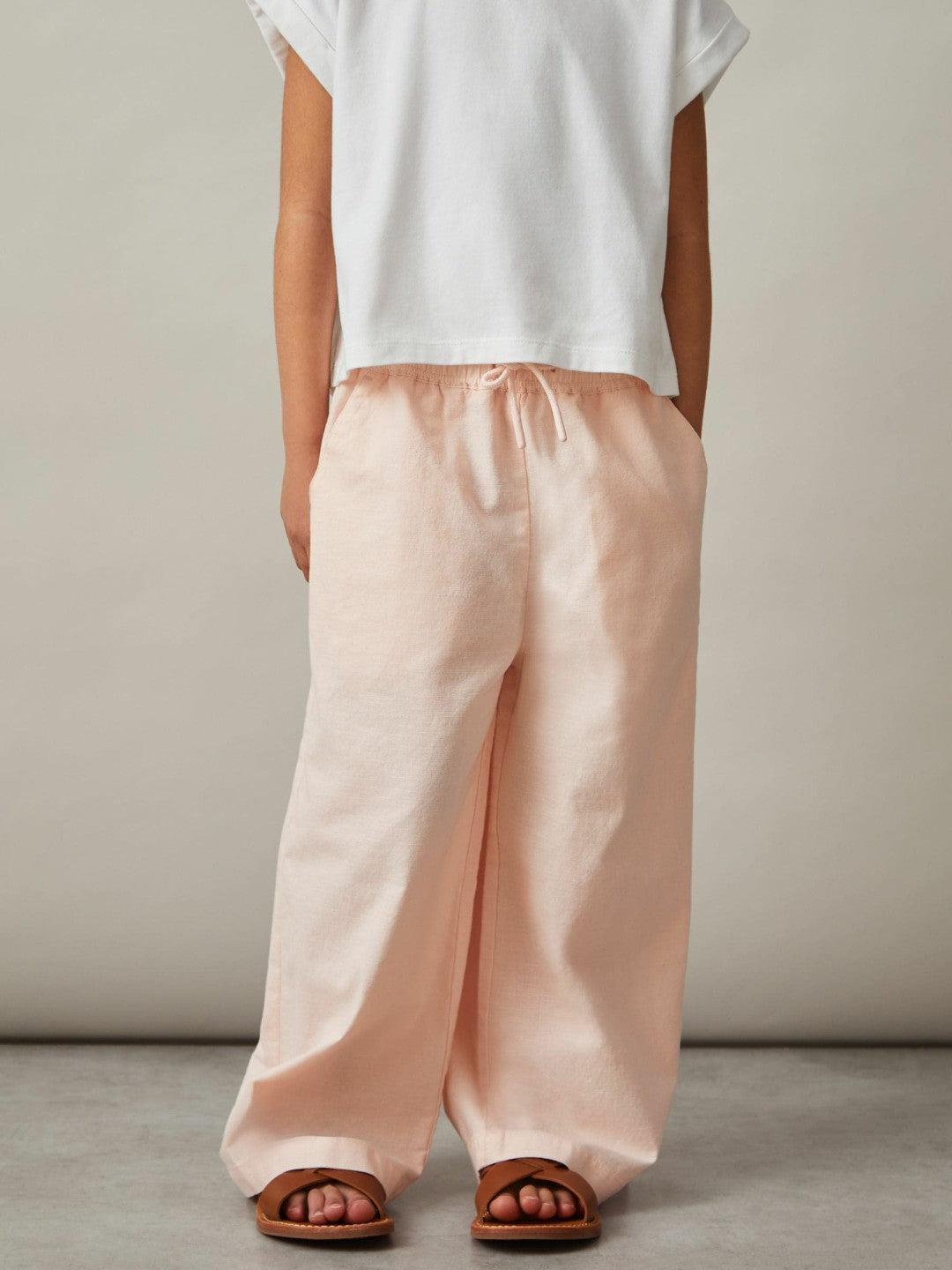 Cotton-Linen Drawstring Trousers in Pink | Reiss Children & Baby Best Seller
