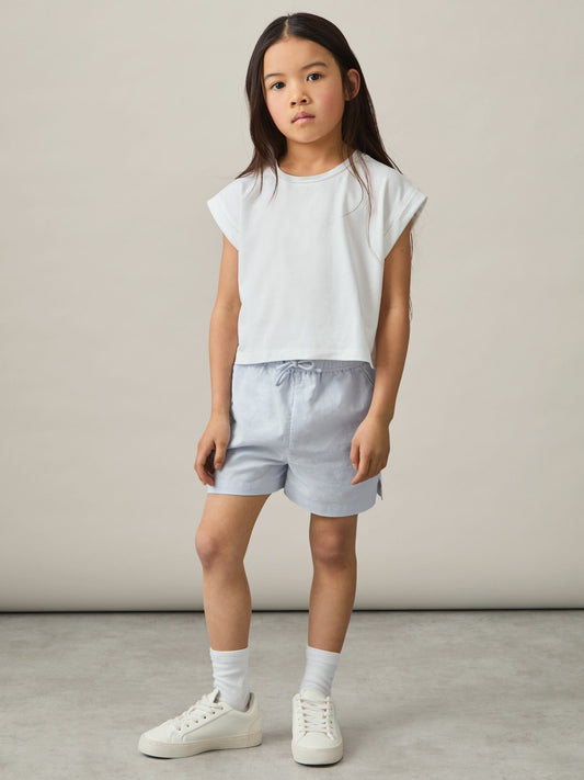 4-9 yrs Cotton-Linen Drawstring Shorts in Soft Blue | Reiss Children & Baby Recommended