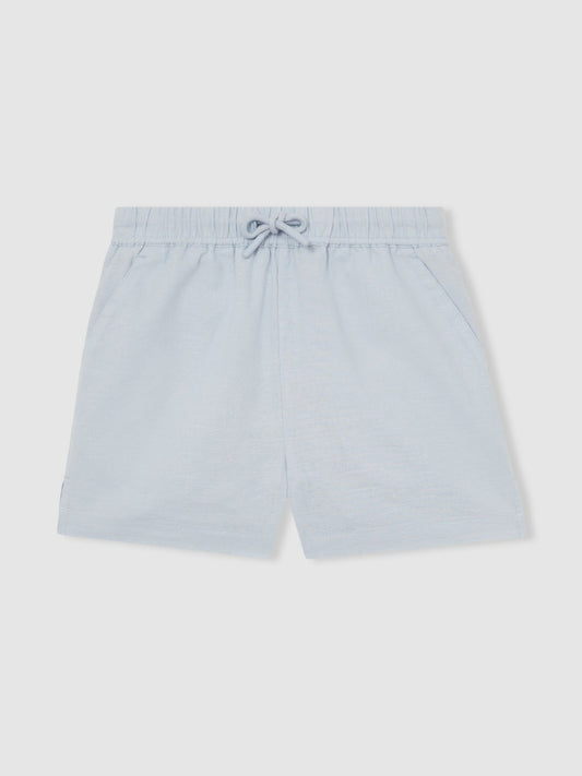 13-14 yrs Cotton-Linen Drawstring Shorts in Soft Blue | Reiss Children & Baby New