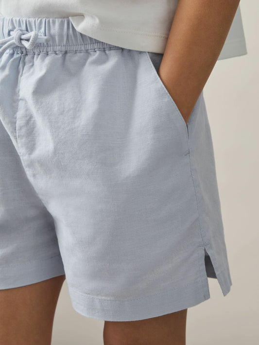9-13 yrs Cotton-Linen Drawstring Shorts in Soft Blue | Reiss Children & Baby Trending