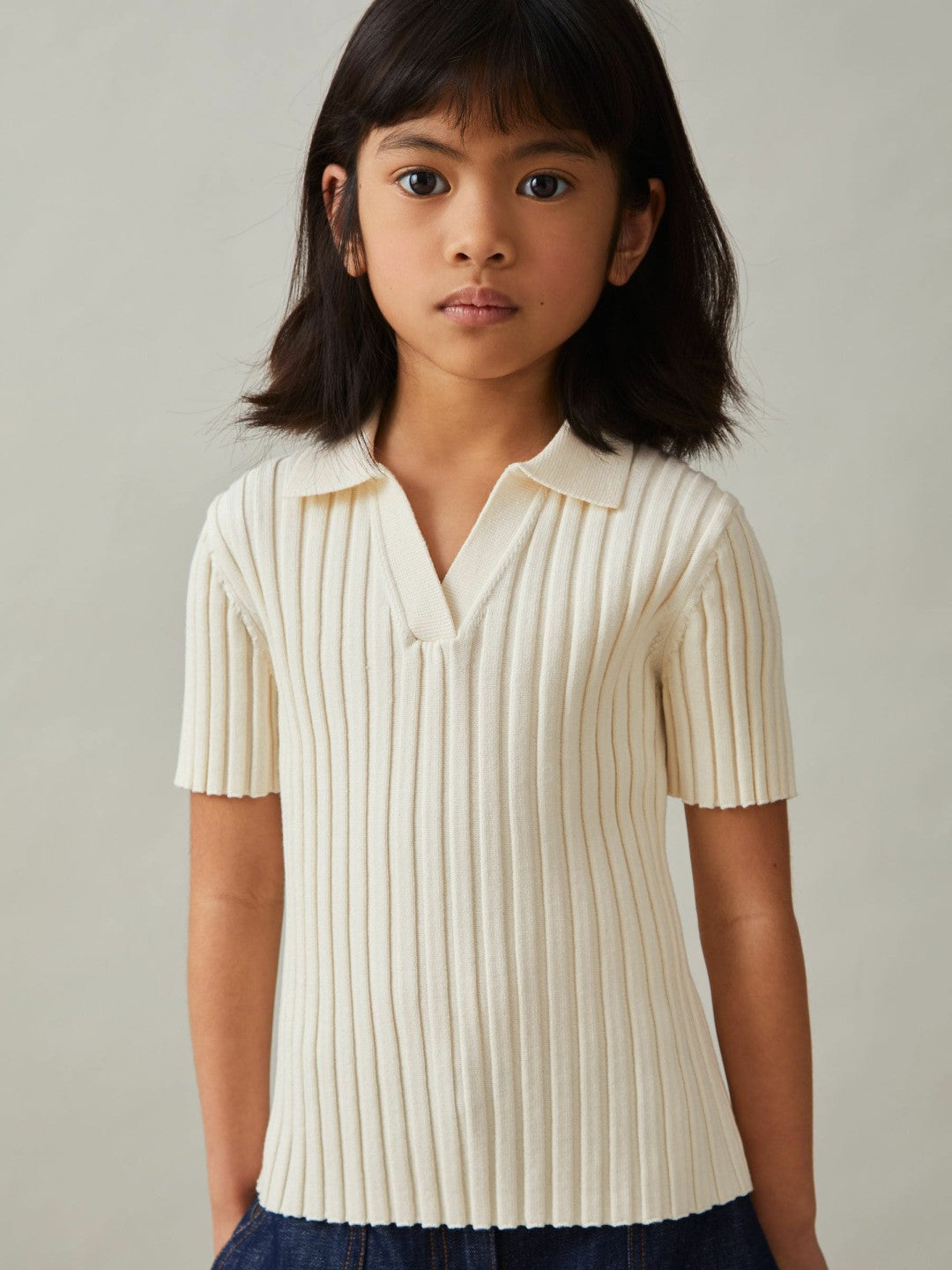 4-9 yrs Rib-Knit Polo Top in Ivory | Reiss Children & Baby Popular