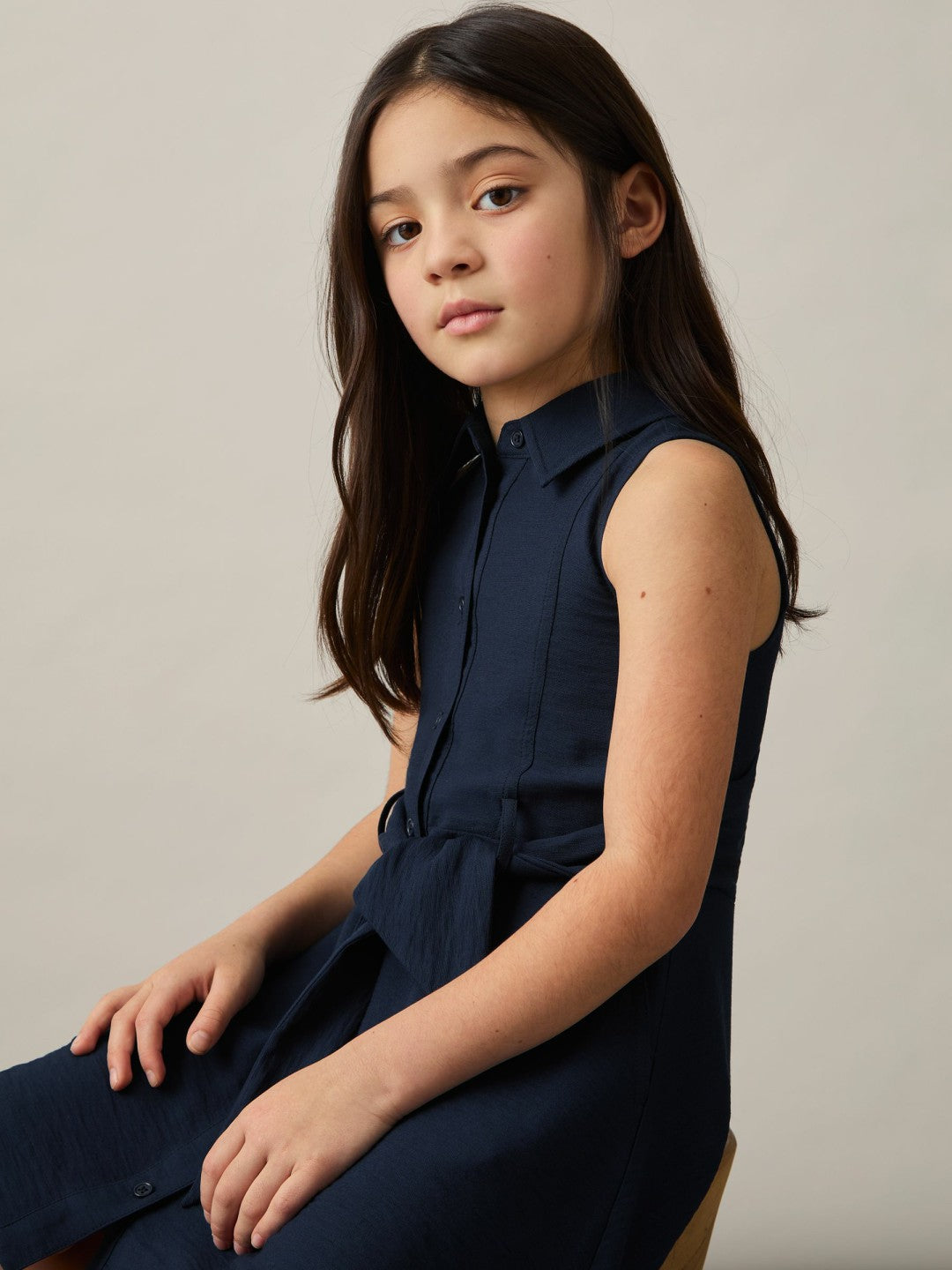 4-9 yrs Tie-Waist Collared Dress in Blue | Reiss Children & Baby Signature