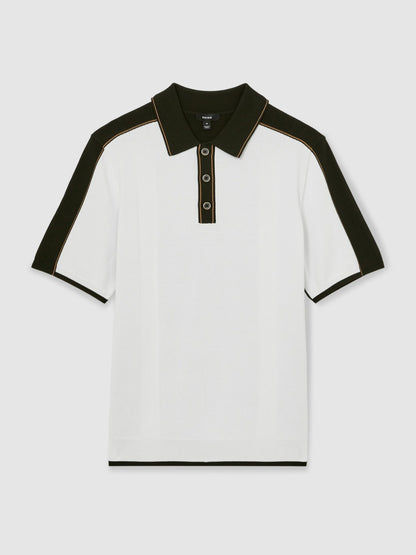Colour-Block Knit Polo Shirt in Optic White/Green | Reiss Men New