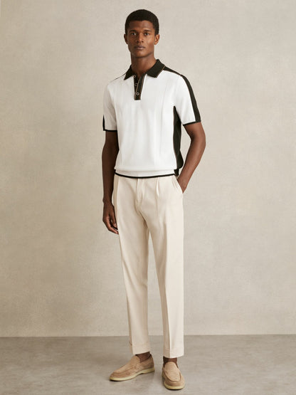 Colour-Block Knit Polo Shirt in Optic White/Green | Reiss Men New