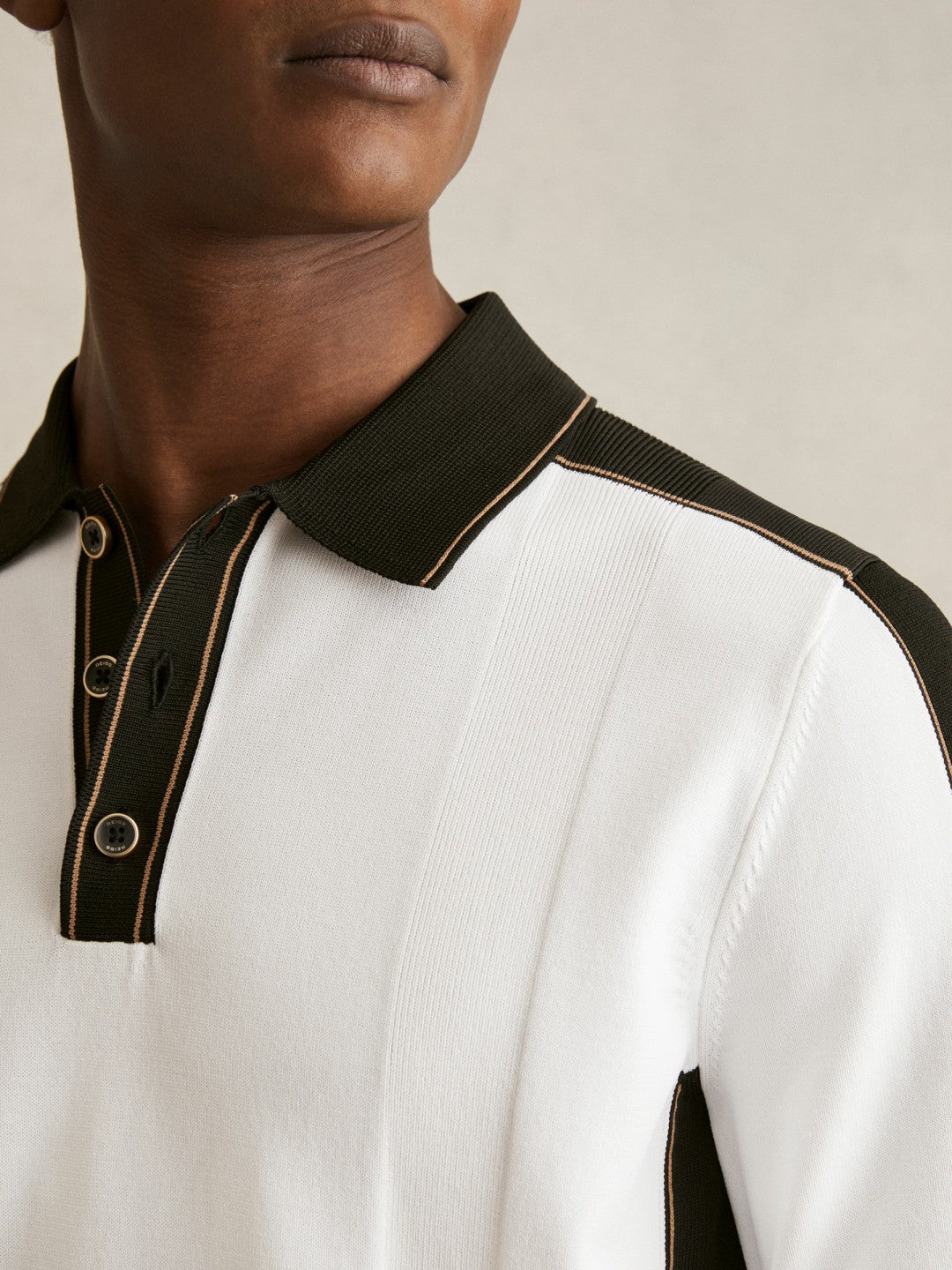 Colour-Block Knit Polo Shirt in Optic White/Green | Reiss Men New