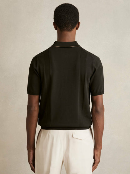 Colour-Block Knit Polo Shirt in Optic White/Green | Reiss Men New