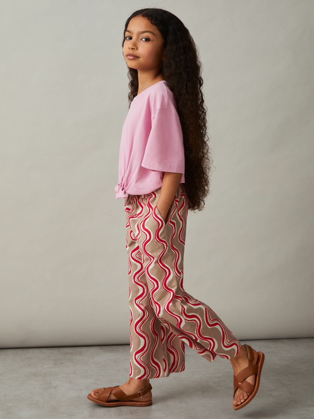 Cotton Linen Printed Trousers in Red | Reiss Children & Baby Trending