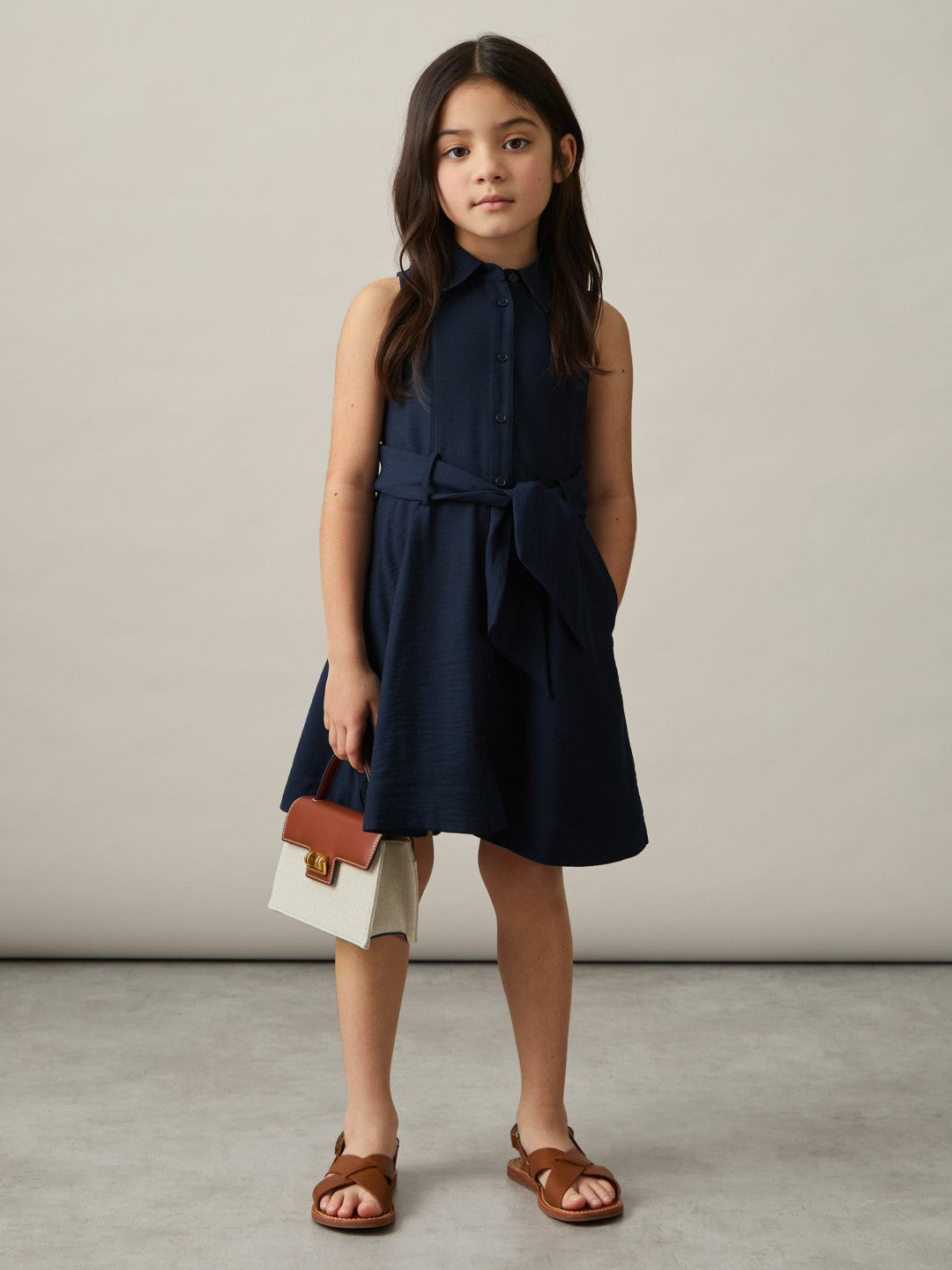 13-14 yrs Tie-Waist Collared Dress in Blue | Reiss Children & Baby Popular
