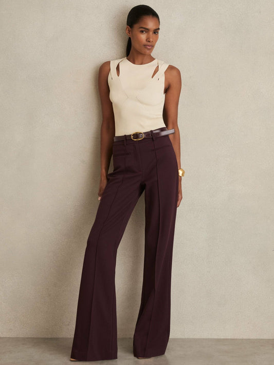 High Rise Flared Trousers in Burgundy | Reiss Women Premium