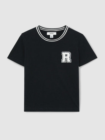 13-14 yrs Cotton Letter Patch T-Shirt in Navy | Reiss Children & Baby Featured