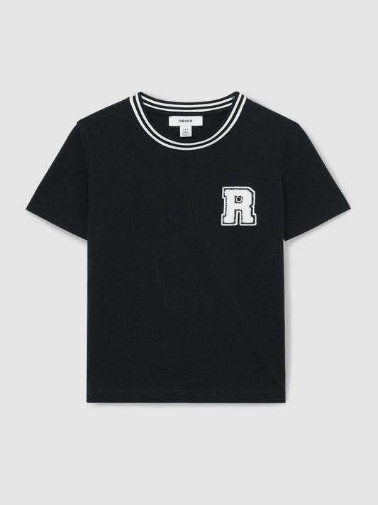 13-14 yrs Cotton Letter Patch T-Shirt in Navy | Reiss Children & Baby Featured