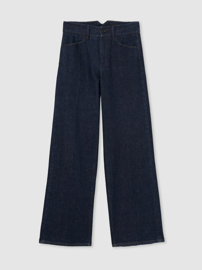 Paige Petite Wide-Leg Jeans in Dark Edinburgh Blue | Reiss Women Best Seller
