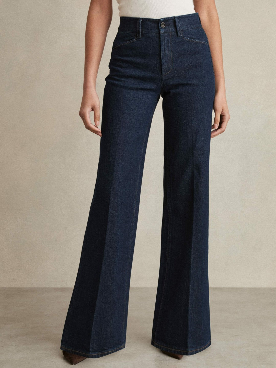 Paige Petite Wide-Leg Jeans in Dark Edinburgh Blue | Reiss Women Best Seller