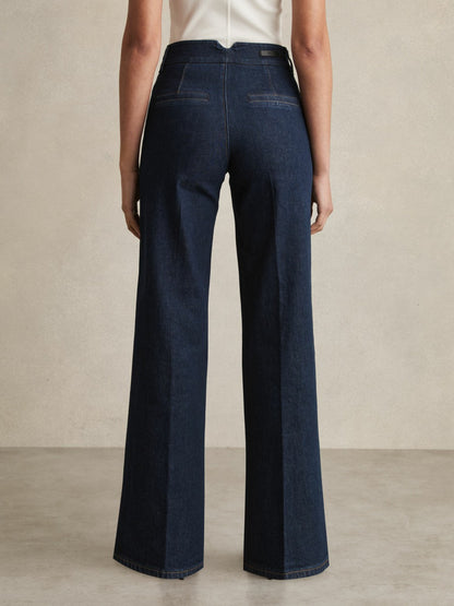 Paige Petite Wide-Leg Jeans in Dark Edinburgh Blue | Reiss Women Best Seller