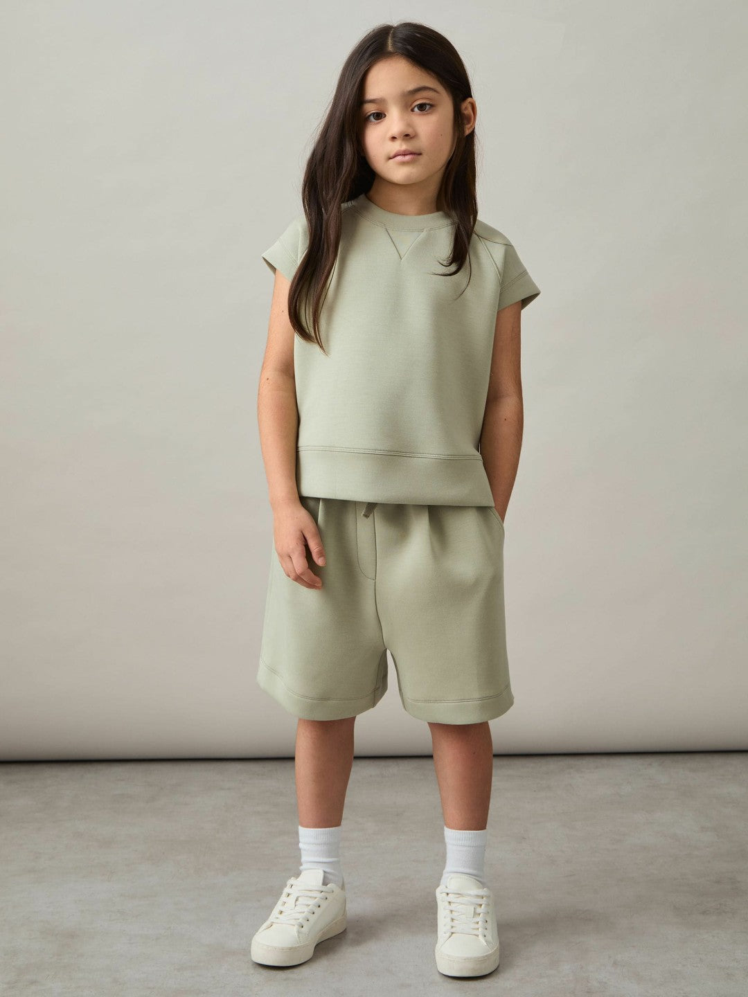 4-9 yrs Modal-Blend Sweatshirt And Shorts Set in Sage | Reiss Children & Baby Best Seller