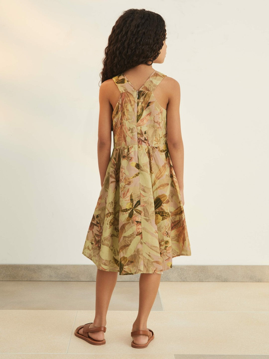 4-9 yrs  | NYBG Floral-Print Midi Dress in Khaki | Reiss Children & Baby Signature