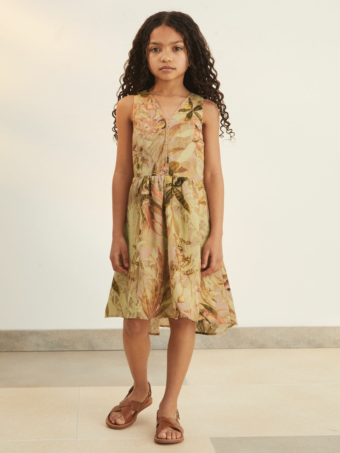 9-13 yrs  | NYBG Floral-Print Midi Dress in Khaki | Reiss Children & Baby Exclusive