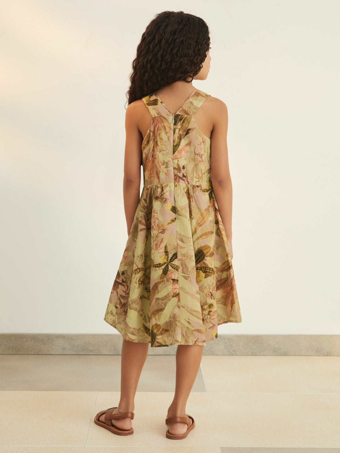 9-13 yrs  | NYBG Floral-Print Midi Dress in Khaki | Reiss Children & Baby Exclusive