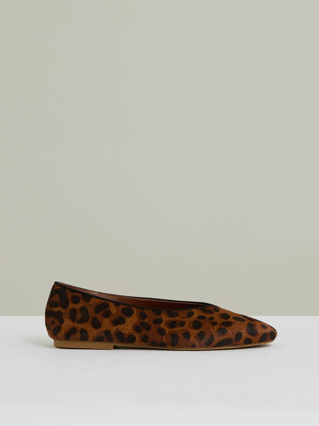 Leather Rounded-Point Toe Ballet Flats in Animal | Reiss Women Premium