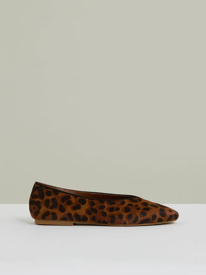 Leather Rounded-Point Toe Ballet Flats in Animal | Reiss Women Premium