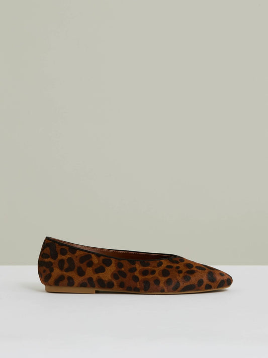 Leather Rounded-Point Toe Ballet Flats in Animal | Reiss Women Premium