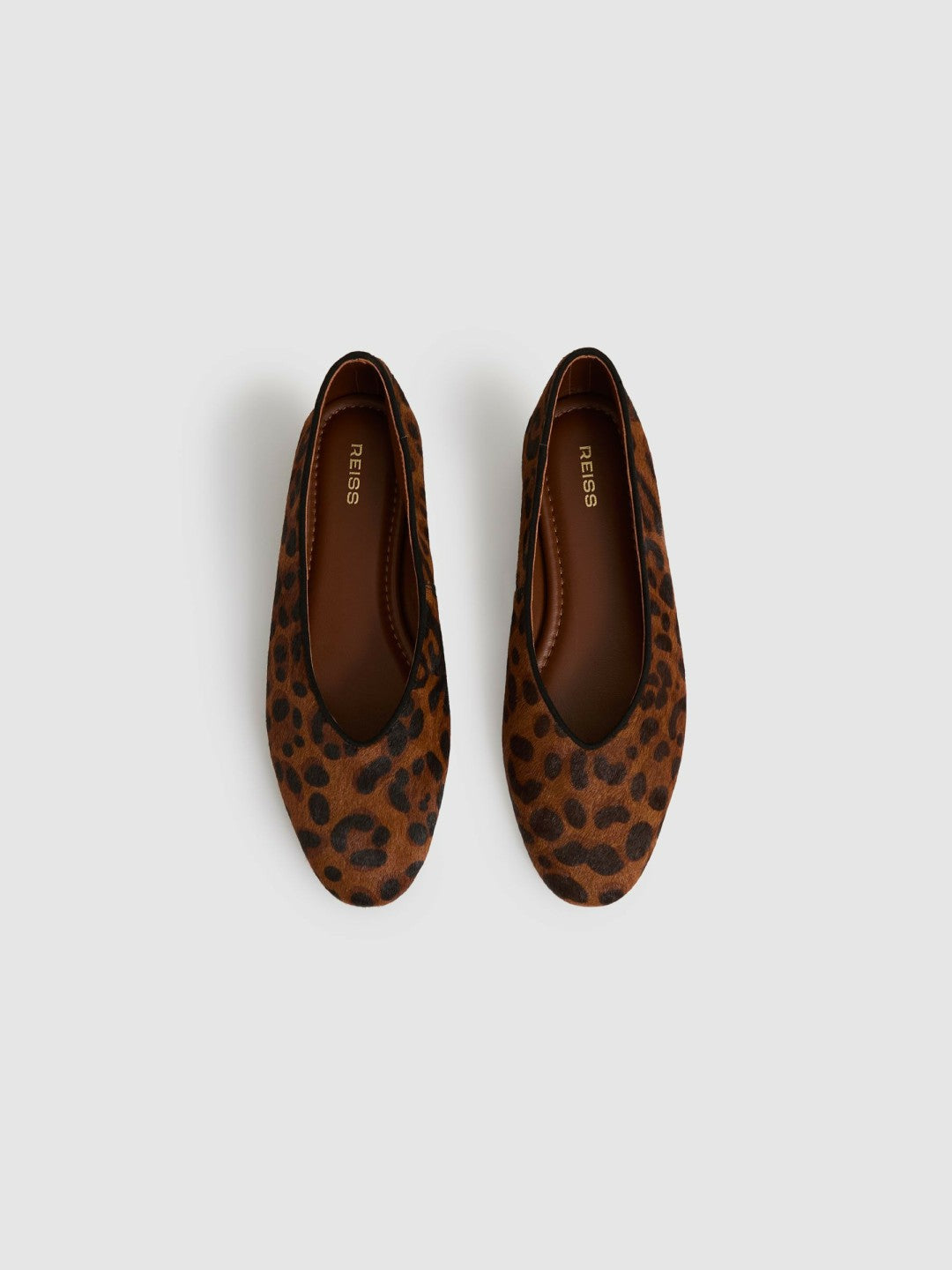 Leather Rounded-Point Toe Ballet Flats in Animal | Reiss Women Premium