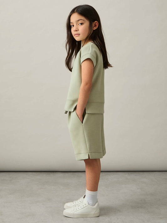9-13 yrs Modal-Blend Sweatshirt And Shorts Set in Sage | Reiss Children & Baby Exclusive