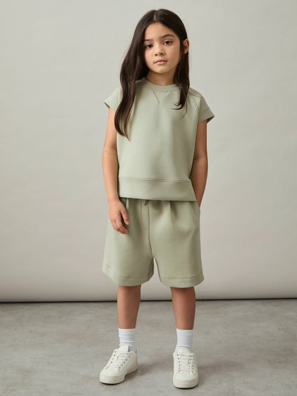 9-13 yrs Modal-Blend Sweatshirt And Shorts Set in Sage | Reiss Children & Baby Exclusive