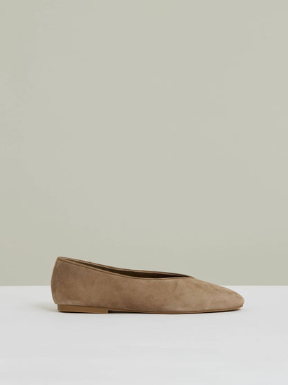 Leather Rounded-Point Toe Ballet Flats in Taupe | Reiss Women Trending