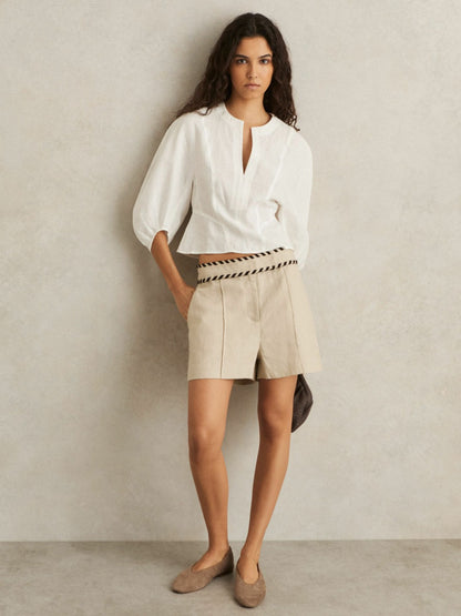 Leather Rounded-Point Toe Ballet Flats in Taupe | Reiss Women Trending