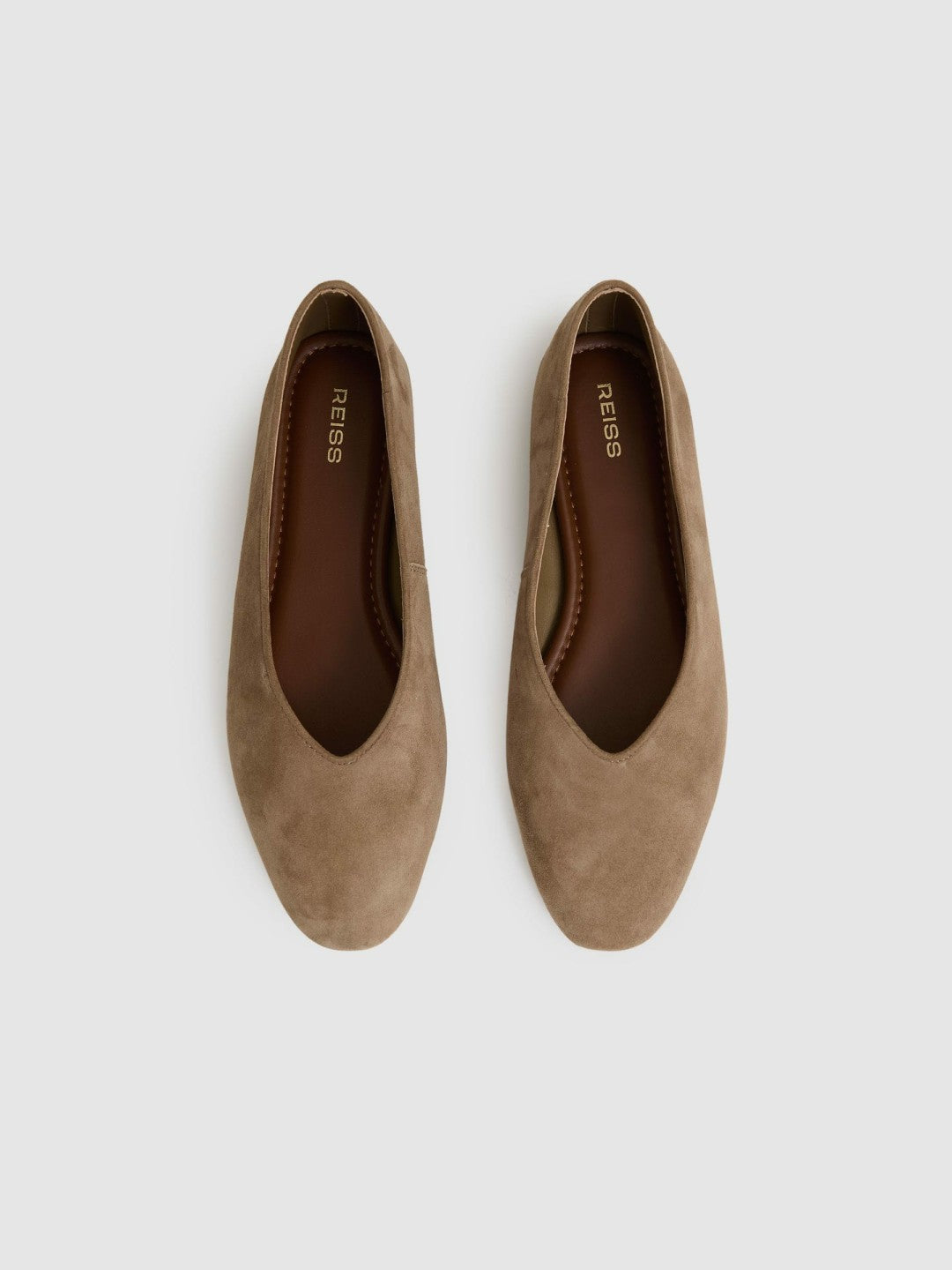 Leather Rounded-Point Toe Ballet Flats in Taupe | Reiss Women Trending
