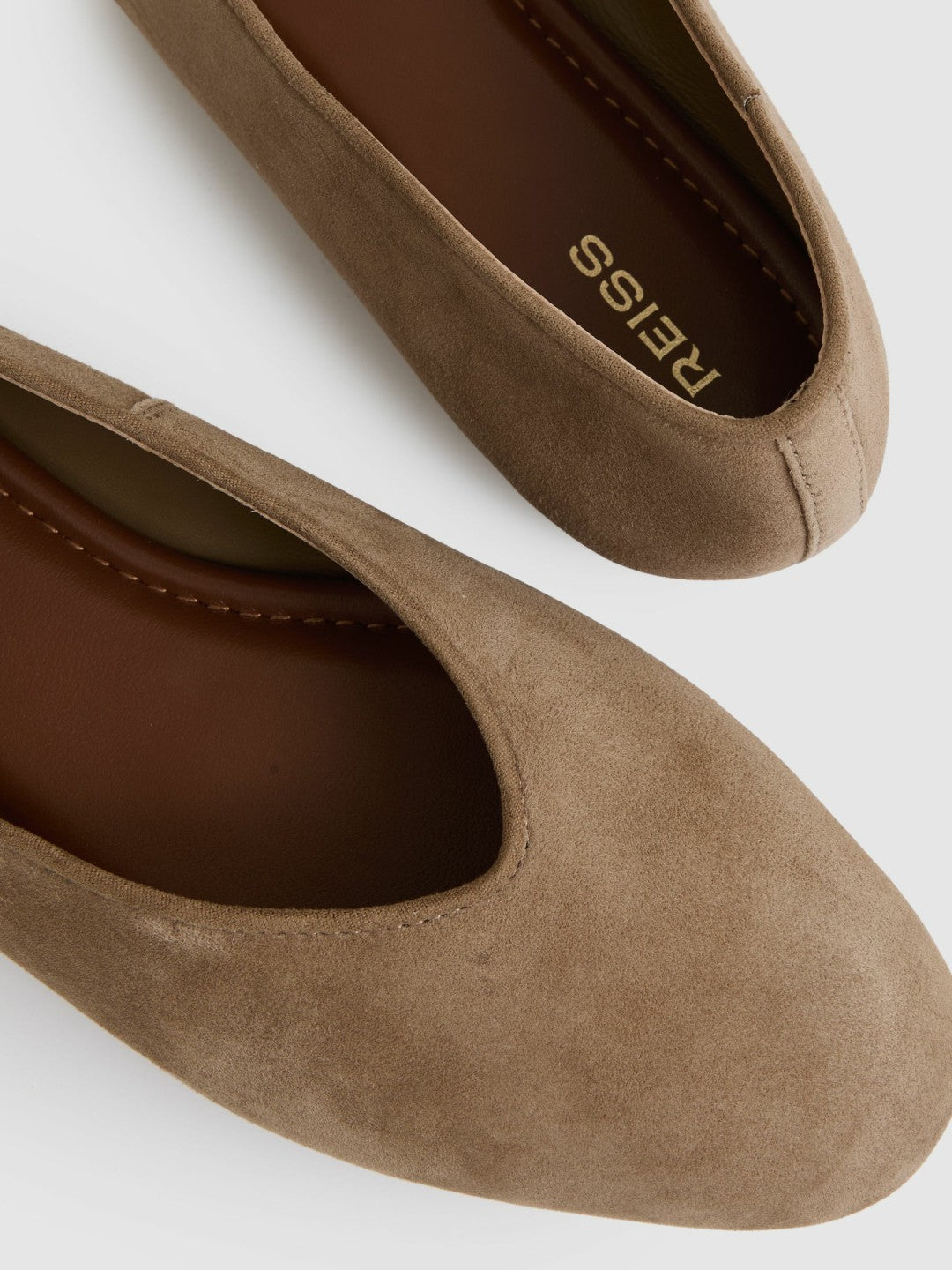Leather Rounded-Point Toe Ballet Flats in Taupe | Reiss Women Trending