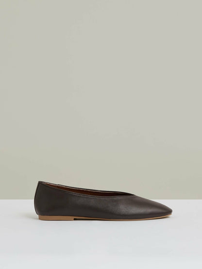 Leather Rounded-Point Toe Ballet Flats in Chocolate | Reiss Women Recommended