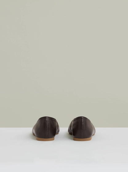 Leather Rounded-Point Toe Ballet Flats in Chocolate | Reiss Women Recommended