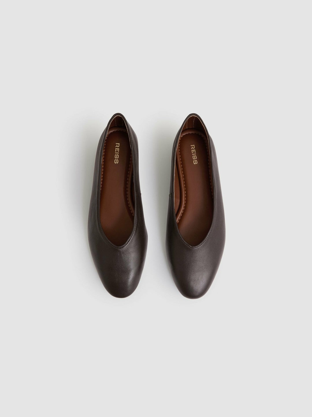 Leather Rounded-Point Toe Ballet Flats in Chocolate | Reiss Women Recommended