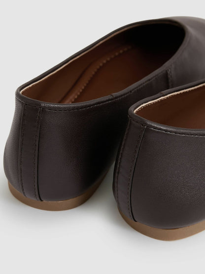 Leather Rounded-Point Toe Ballet Flats in Chocolate | Reiss Women Recommended