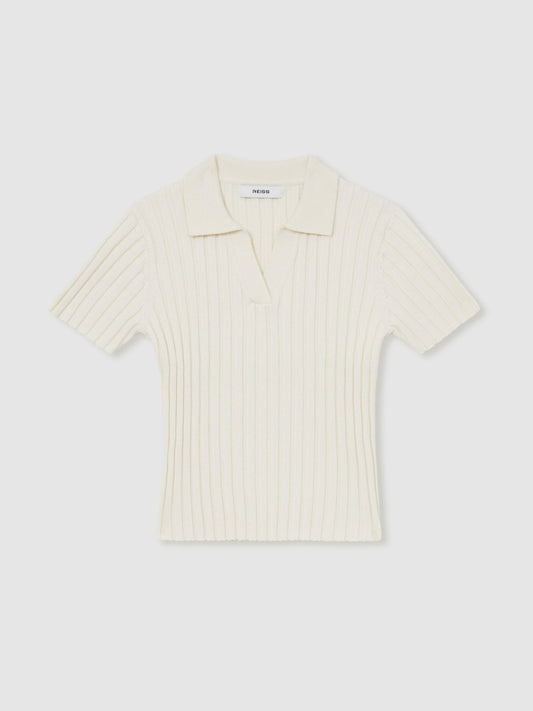 13-14 yrs Rib-Knit Polo Top in Ivory | Reiss Children & Baby Popular