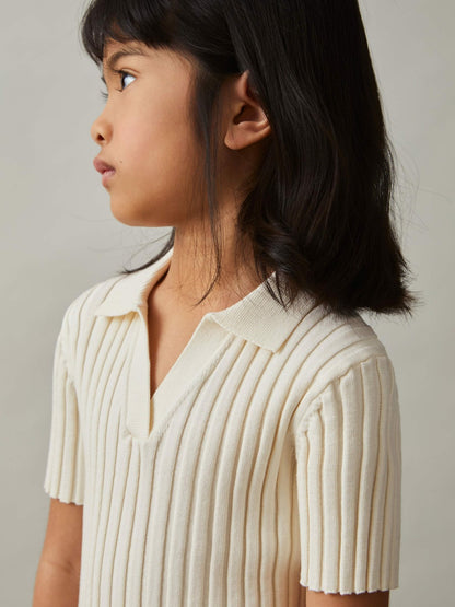 13-14 yrs Rib-Knit Polo Top in Ivory | Reiss Children & Baby Popular
