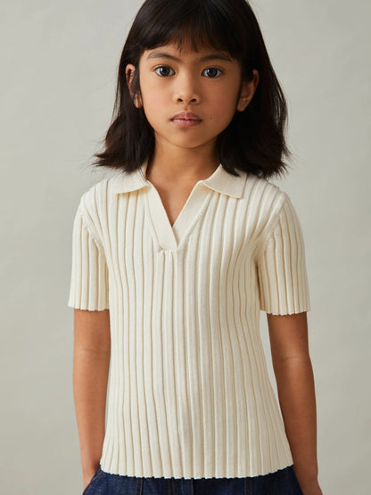 13-14 yrs Rib-Knit Polo Top in Ivory | Reiss Children & Baby Popular