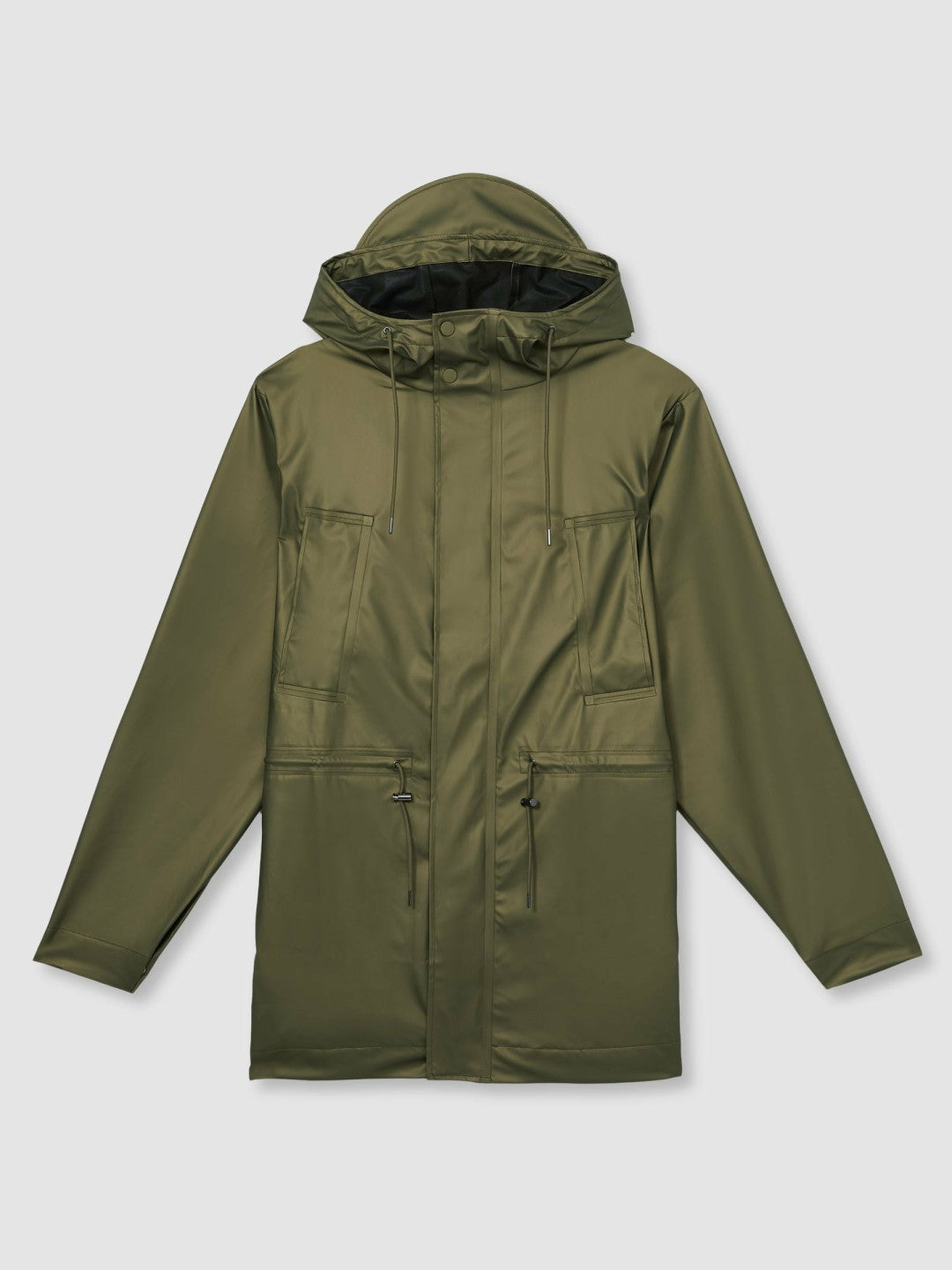 Rains Long Hooded Jacket in Revel Brass Green | Reiss Women Premium