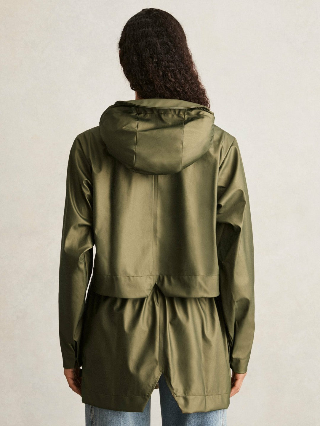 Rains Long Hooded Jacket in Revel Brass Green | Reiss Women Premium