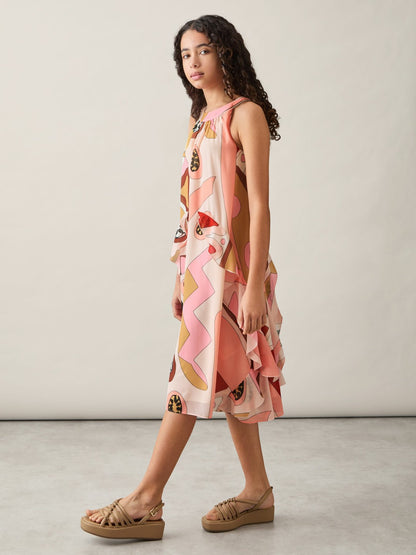 9-13 yrs Printed Ruffle-Trim Dress in Pink | Reiss Children & Baby Featured