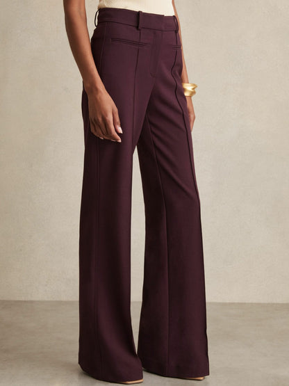 Petite High Rise Flared Trousers in Burgundy | Reiss Women Signature