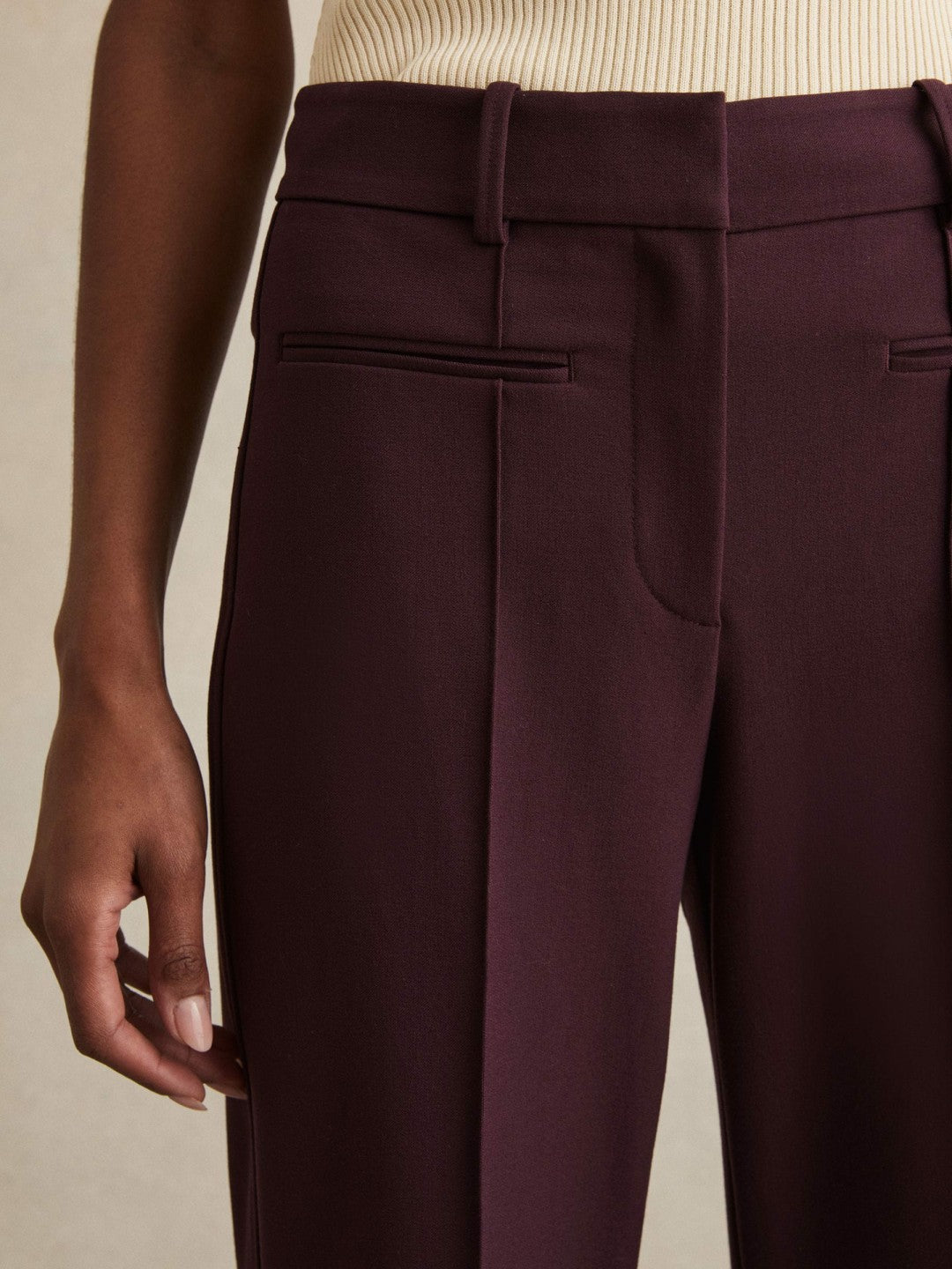 Petite High Rise Flared Trousers in Burgundy | Reiss Women Signature