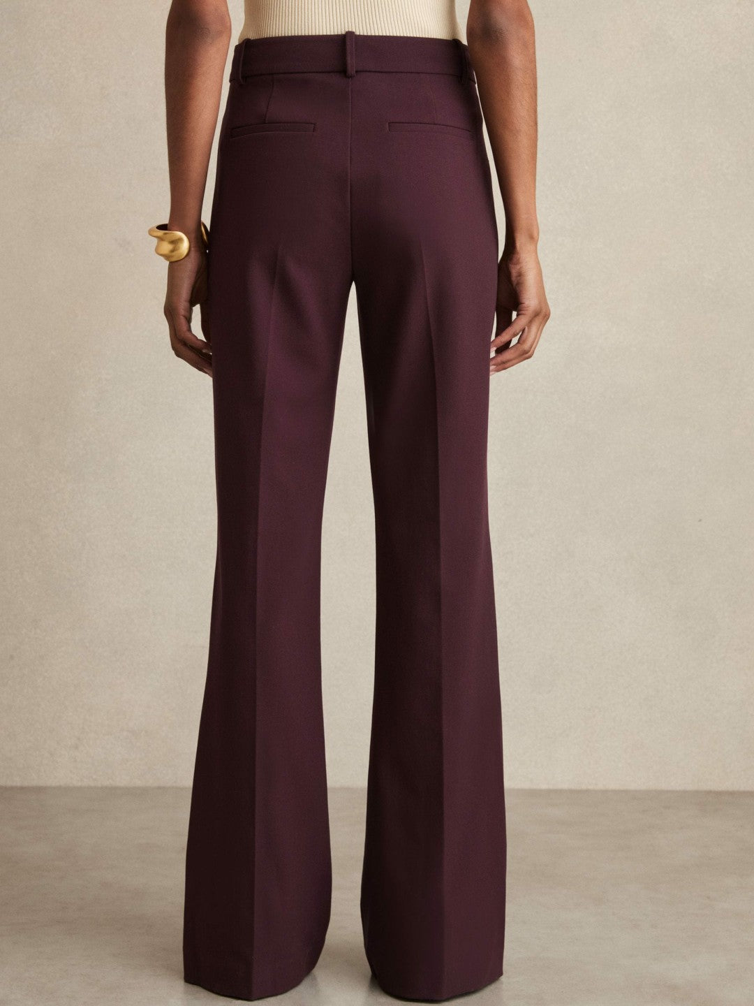 Petite High Rise Flared Trousers in Burgundy | Reiss Women Signature