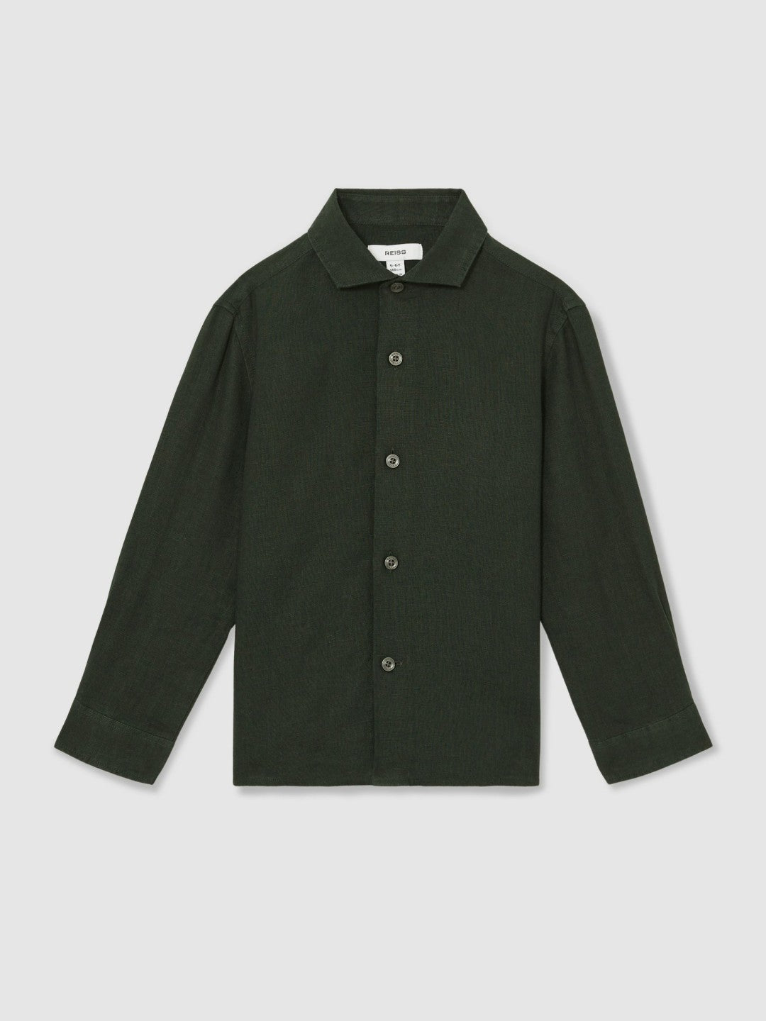 3-9 yrs Linen Cutaway Collar Shirt in Dark Green | Reiss Children & Baby Trending