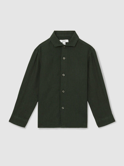 3-9 yrs Linen Cutaway Collar Shirt in Dark Green | Reiss Children & Baby Trending