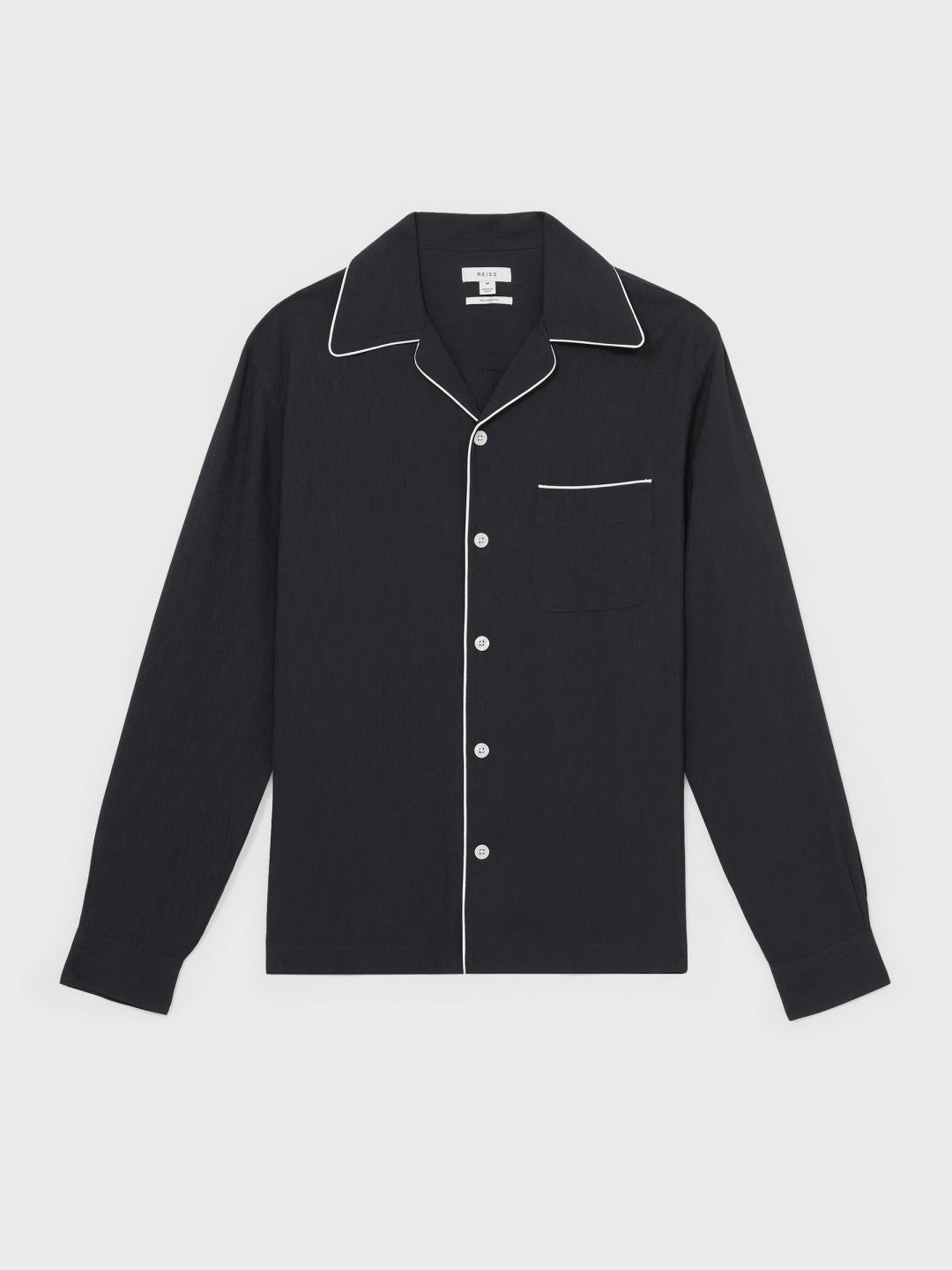 Cuban Collar Shirt with Piping Detail Shirt in Navy | Reiss Men Best Seller