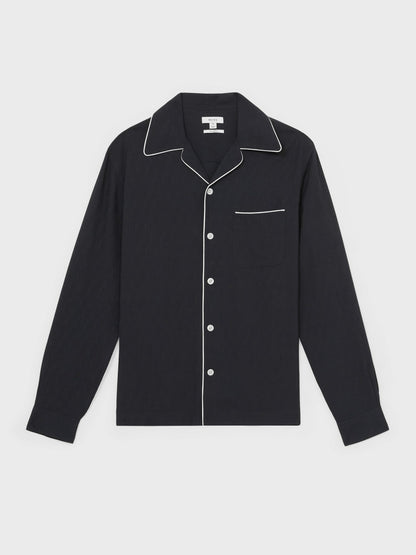 Cuban Collar Shirt with Piping Detail Shirt in Navy | Reiss Men Best Seller